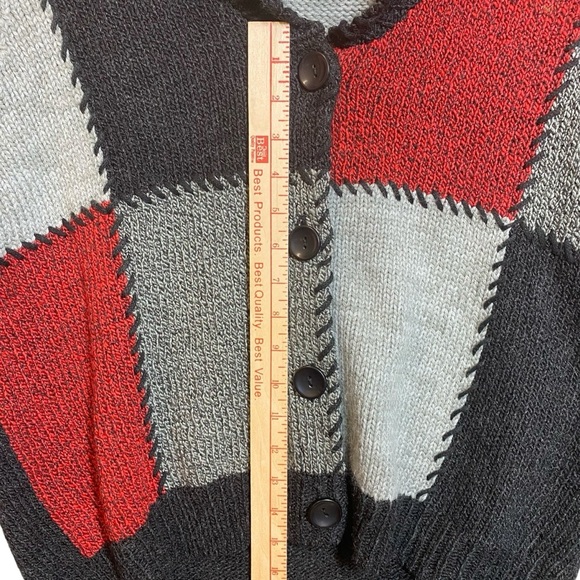 Allison Daley‎ Patchwork Cardigan XL Red Black Gray Acrylic Wool Blend - Picture 8 of 12